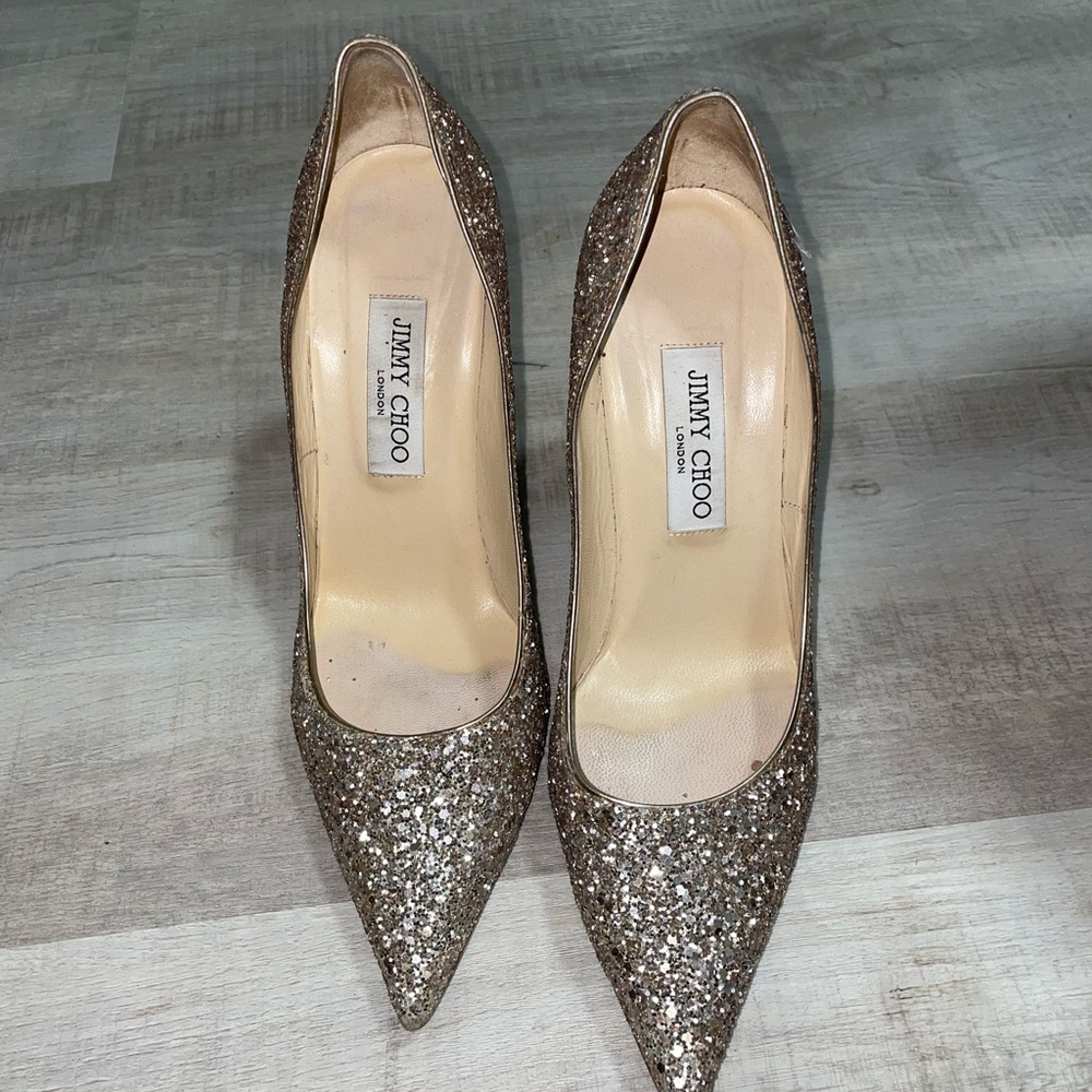 Jimmy Choo Sparkling Heels - Gold Glitter